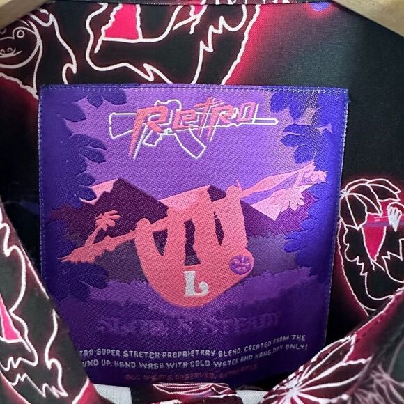 Retro Rifle Men’s Black Pink Neon Slow N Steady Sloth Button Down Shortsleeve Sh - Picture 4 of 10